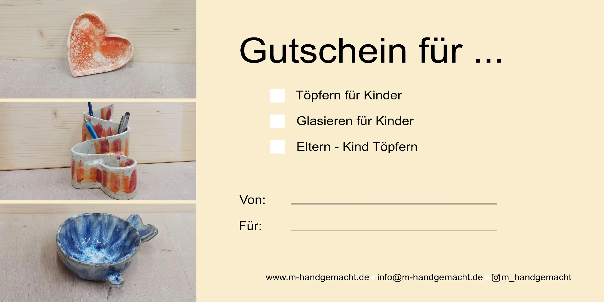 Gutschein Töpferkurs - Glasurkurs für Kinder